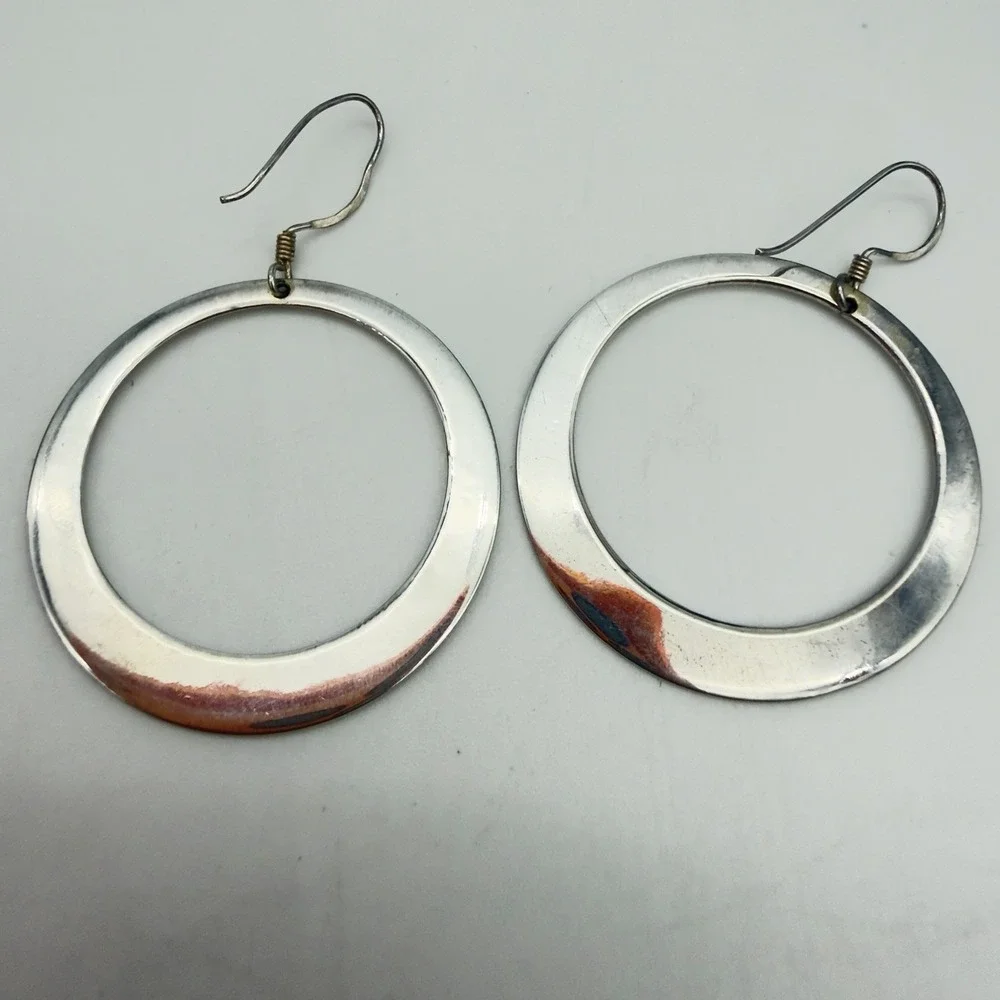 Vintage Sterling Silver Dangle Drop Hoop Earrings Hand Crafted 925 Modernist